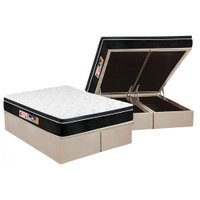 Cama Box Baú Queen: Colchão Espuma Castor D33 Black e White Air Euro Pillow + Base CRC Suede Clean(158x198)