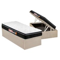 Cama Box Baú Solteiro: Colchão Espuma Castor D33 Black e White Air Euro Pillow + Base CRC Suede Clean(88x188)