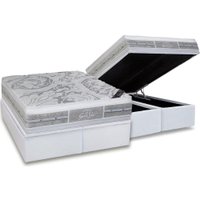Cama Box Baú Queen: Colchão Molas Pocket Ensacadas Castor  Super Luxo Látex Plush + Base CRC Courano White(158x198)