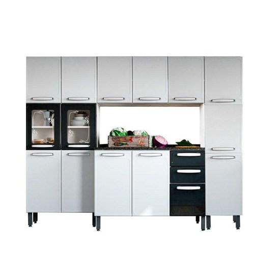 Kit de Cozinha Completa 4 Peças Evidence  (1 Armário + 1 Balcão + 2 Paneleiros) C4P43 Branco/Preto - Bertolini