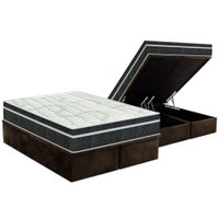 Cama Box Baú Queen: Colchão Molas Orthoflex Bonnel Venezia + Base CRC Suede Brown(158x198)