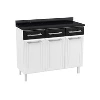 Módulo Cozinha Telasul Topázio Balcão 3 Portas e 3 Gavetas c/Tampo 105cm Branco/Preto