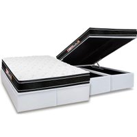 Cama Box Baú Queen: Colchão Espuma D33 Castor Black e White Double Face + Base CRC Courano White(158x198)