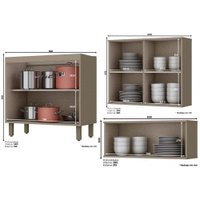 Cozinha Completa Connect 8 Peças (3 Armários + 2 Balcões + 1 Paneleiro + 2 Complementos) C8P04 Duna/Cristal - Henn