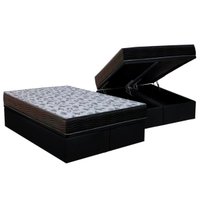 Cama Box Baú Queen: Colchão Espuma Ortobom D33 / EP ISO 100 Ultra Firme + Base CRC Courano Black(158x198)