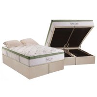 Cama Box Baú Queen: Colchão Molas MasterPocket Ensacadas Herval   Monte Carlo HR Visco + Base CRC Suede Clean(158x198)