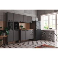 Kit de Cozinha Completa 4 Peças Estilo  (2 Armários + 1 Balcão + 1 Paneleiro) C4P107 Cinza/Grafite - Bertolini