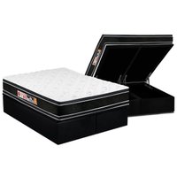 Cama Box Baú King: Colchão Espuma D33 Castor Black e White Air Euro Pillow + Base CRC Suede Black(193x203)