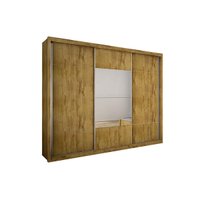 Guarda Roupas 3 Portas de Correr   e 4 Gavetas c/ Espelho Arezzo Plus Cumaru - Novo Horizonte