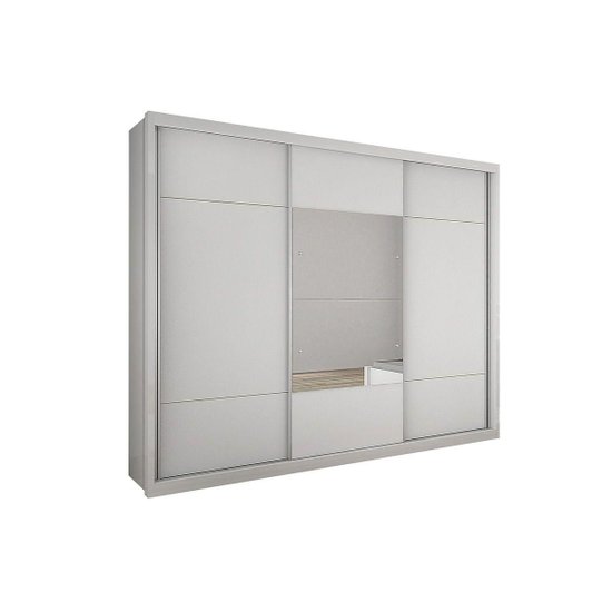 Guarda Roupas 3 Portas de Correr    e 4 Gavetas c/ Espelho Arezzo Plus Branco - Novo Horizonte