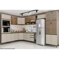 Cozinha Modulada Henn Connect  15 Peças (5 Armários + 3 Balcões + 2 Paneleiros + 5 Complementos) C15P01 Duna/Cristal