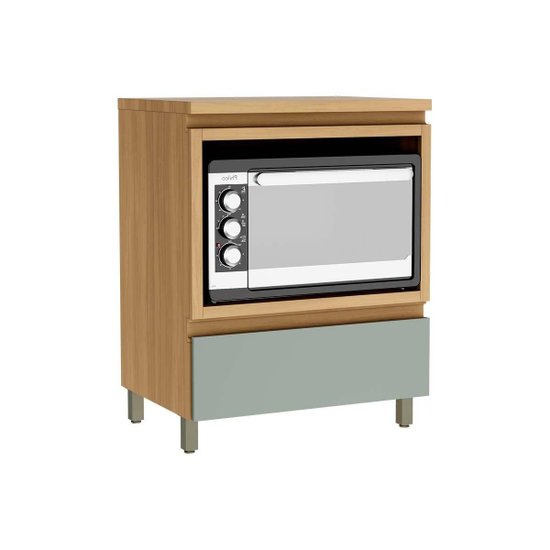 Balcão de Cozinha Rainha p/ Forno 1 Porta c/Tampo 70 cm Nature/Verde - Nesher