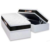 Cama Box Baú Solteiro: Colchão Espuma Castor D45 Black e White Air Euro Pillow + Base CRC Courano White(88x188)
