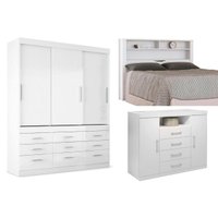 Quarto Casal Completo 3 Peças (1 Guarda Roupa + 1 Cômoda + 1 Cabeceira) QC28 Branco - Santos Andirá