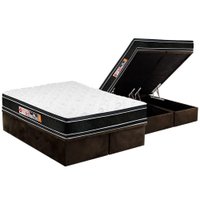 Cama Box Baú Queen: Colchão Espuma D33 Castor Black e White Double Face + Base CRC Suede Brown(158x198)