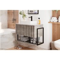Conjunto de Banheiro Suspenso Frisê Havaí Ripado 1Pta Basculante c/Cuba e Tampo Vidro 60 cm cor Cimento - MGM