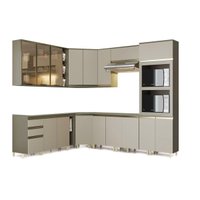 Cozinha Modulada Henn Connect  16 Peças (4 Armários + 4 Balcões + 1 Paneleiro + 7 Complementos) C16P04 Duna/Cristal