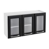 Armário Aéreo p/ Cozinha Topázio 3 Portas c/ Vidro 105cm Branco/Preto - Telasul