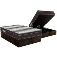 Cama Box Baú Queen: Colchão Ortopédico Ortobom Light + Base CRC Suede Marrom(158x198)