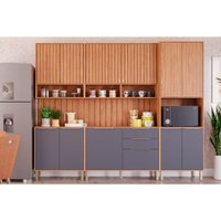 Cozinha Completa 7 Peças (2Aéreos+2Balcões+1Paneleiro+2Complementos) CZ011 Freijo/Titanium - MGM