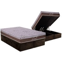 Cama Box Baú Queen: Colchão Molas Probel MasterPocket Ensacadas Maxifoam + Base CRC Suede Brown(158x198)