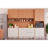 Cozinha Completa 7 Peças (2Aéreos+2Balcões+1Paneleiro+2Complementos) CZ011 Freijo/Off White - MGM
