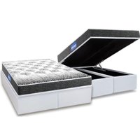 Cama Box Baú Queen: Colchão Espuma Probel D23 Guarda Costas Black + Base CRC Courano White(158x198)