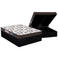 Cama Box Baú Queen: Colchão Espuma D33 Polar Pérola + Base CRC Suede Black(158x198)