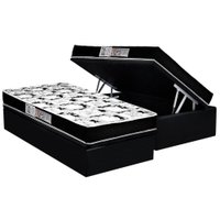Cama Box Baú Solteiro: Colchão Espuma Luckspuma D23 Roland Garros Pro + Base CRC Suede Black(88x188)