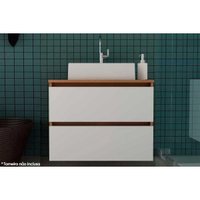 Conjunto de Banheiro Balcão Suspenso BN3607 c/ Cuba Pia BN3600 60cm cor Amêndoa/Branco - Tecno Mobili