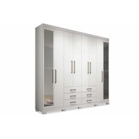 Guarda Roupa Casal 8 Portas e 6 Gavetas c/ Espelho e Pés Master 8.6 Branco - Santos Andirá