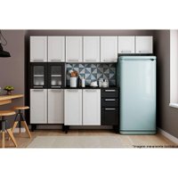 Kit de Cozinha Completa 4 Peças Múltipla  (2 Armários + 1 Balcão + 1 Paneleiro) C4P84 Branco/Preto - Bertolini