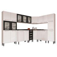 Cozinha Completa Evidence 8 Peças (3 Armários + 3 Balcões + 2 Paneleiros) C8P23 Branco/Preto - Bertolini