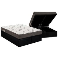 Cama Box Baú Queen: Colchão Espuma Ortobom D45 Light Saúde OrtoPillow + Base CRC Courano Black(158x198)