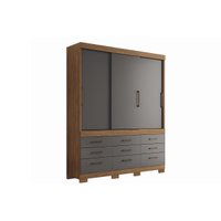 Guarda Roupa Solteiro 3 Portas de Correr e 9 Gavetas c/ Pés Click 3.9 Jatoba/Grafitte - Santos Andirá