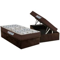 Cama Box Baú Solteiro: Colchão Espuma Ortobom D45 / EP ISO 150 Mega Firme + Base CRC Suede Brown(88x188)