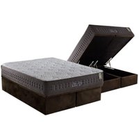 Cama Box Baú Queen: Colchão Molas MasterPocket Ensacadas Anjos   New King + Base CRC Suede Brown(158x198)