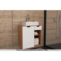 Conjunto de Banheiro Balcão Suspenso BN3605 c/ Cuba Pia BN3600 60cm cor Amêndoa - Tecno Mobili