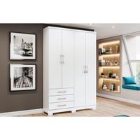 Guarda Roupa Solteiro 4 portas e 3 Gavetas Caju DA135 Branco - Henn