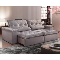 Sofá Retrátil Reclinável p/ Sala Ouro Preto 3 Lugares 200 cm Veludo Prata - Montano
