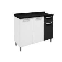 Módulo Cozinha Bertolini Múltipla   6112 3 Portas 1 Gaveta c/ Tampo Branco/Preto