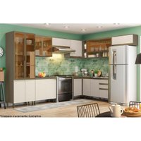 Kit de Cozinha Modulada 12 Peças Connect 1 (5 Armários + 3 Balcões + 1 Paneleiro + 3 Complementos) C12P02 Duna/Cristal