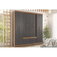 Guarda Roupa Casal 8 Portas e 4 Gavetas c/ Pés Nápoles Jatoba/Grafitte - Santos Andirá