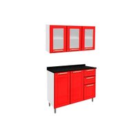 Kit de Cozinha Completa 2 Peças Colors  (1 Armário + 1 Balcão) C2P18 Branco/Vermelho - Bertolini