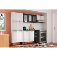 Cozinha Completa Múltipla 4 Peças (2 Armários + 1 Balcão + 1 Paneleiro) C4P78 Branco/Preto - Bertolini