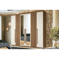 Guarda Roupa Casal 6 Portas e 4 Gavetas c/ Espelho Buriti jatoba/Areia - Santos Andirá