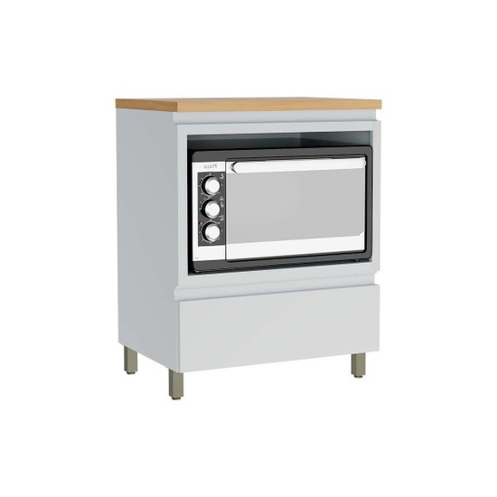 Balcão de Cozinha Rainha p/ Forno 1 Porta c/Tampo 70 cm Branca/Nature - Nesher