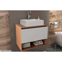 Conjunto de Banheiro Balcão Suspenso BN3606 c/ Cuba Pia BN3600 60cm cor Amêndoa/Branco - Tecno Mobili
