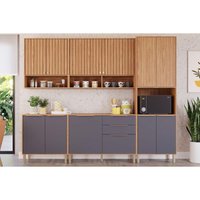 Cozinha Completa Divina 5 Peças (2Aéreos+2Balcões+1Paneleiro) CZ001 Freijo/Titanium - MGM