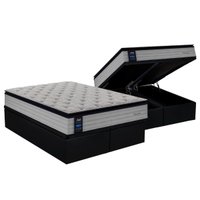 Cama Box Baú Queen: Colchão Molas Sealy MasterPocket Ensacadas Passion + Base CRC Suede Black(158x198)